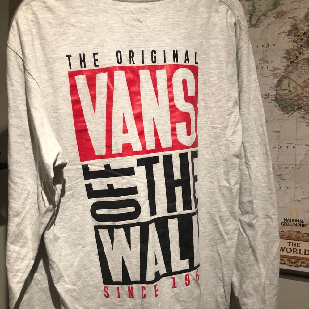 Graphic Vans Long Sleeve Gray White T-Shirt